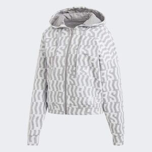 Adidas  Womens  Large Gray Allover Logo Print  Full-Zip Sweatshirt Hoodie FL4225